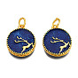 Alloy Enamel Pendants, Cadmium Free & Lead Free, with Glitter Powder and Jump Rings, Matte Gold Color, Flat Round with Deer