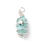 Gemstone Double Terminal Pointed Pendants, with Silver Tone Copper Wire Wrapped & Alloy Star Beads, Faceted Bullet Charm