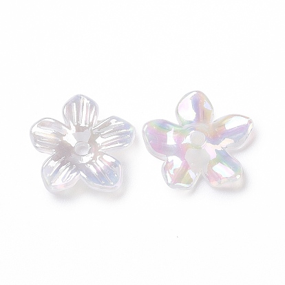 Transparent Acrylic Bead Caps, 5-Petal Flower, Pearlized