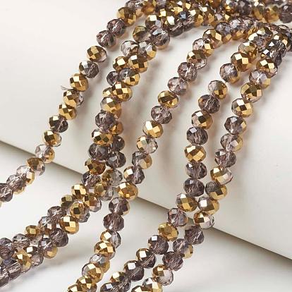 Electroplate Transparent Glass Beads Strands, Half Golden Plated, Faceted, Rondelle