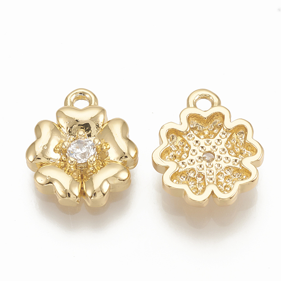 Brass Micro Pave Cubic Zirconia Charms, Flower, Nickel Free