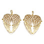 Brass Micro Pave Clear Cubic Zirconia Pendants, Nickel Free, Wing Shape