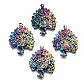 Rainbow Color Alloy Pendants, Cadmium Free & Lead Free, Peacock Shape