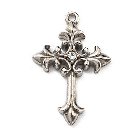 304 Stainless Steel with Rhinestone Pendants, Cross Charms