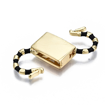 Brass Clasps, with Enamel, Cadmium Free & Nickel Free & Lead Free, Real 16K Gold Plated, Lock