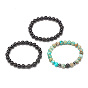 3 pcs 3 style bois naturel & roche de lave & jaspe impérial (teint) ensemble de bracelets extensibles perlés, bijoux de pierres précieuses d'huile essentielle pour les femmes