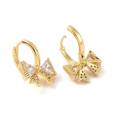 Boucles d'oreilles créoles bowknot en zircone cubique transparente, bijoux en laiton pour femmes