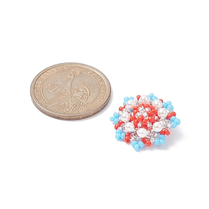 Loom Pattern Glass Seed Beads, with Shell Pearl Beaded, Flower Pendant