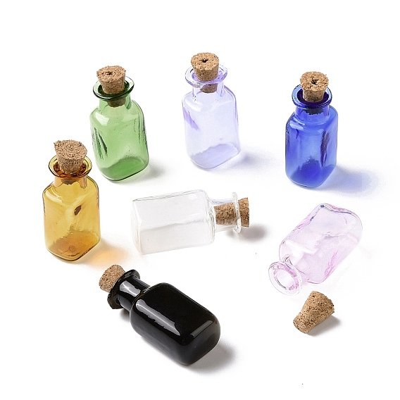Bouteilles en verre miniatures rectangulaires, avec bouchons en liège, bouteilles de vœux vides, pour accessoires de maison de poupée, fabrication de bijoux