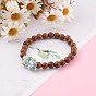 Round Natural Wood Beads Stretch Bracelets Sets, with Natural Blue Lace Agate/Larimar/Kunzite Chip Beads