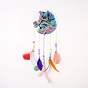 DIY Diamond Painting Hanging Woven Net/Web with Feather Pendant Kits, Including Acrylic Plate, Pen, Tray, Bells and Random Color Feather, Wind Chime Crafts for Home Decor