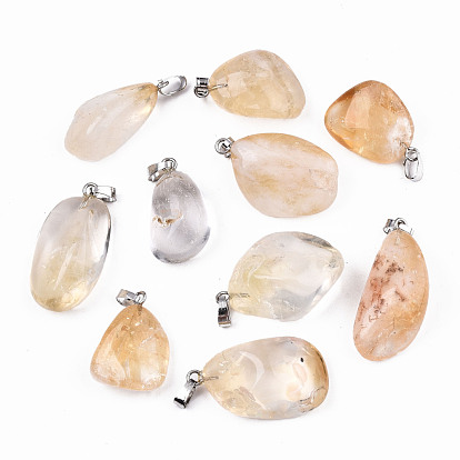 Natural Citrine Pendants, with Brass Findings, Nuggets