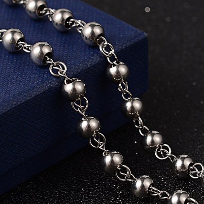 Colliers de perles chapelet en acier inoxydable, croix crucifix, 304 chaîne en acier inoxydable avec 201 apprêts en acier inoxydable, pour Pâques, 27.6 pouce (70 cm)