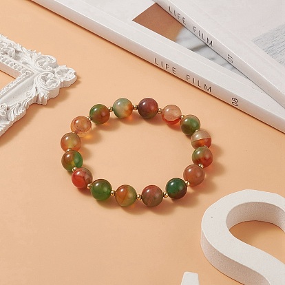 Bracelet extensible perlé rond en agate de paon naturel teint, bijoux en pierres précieuses pour femmes