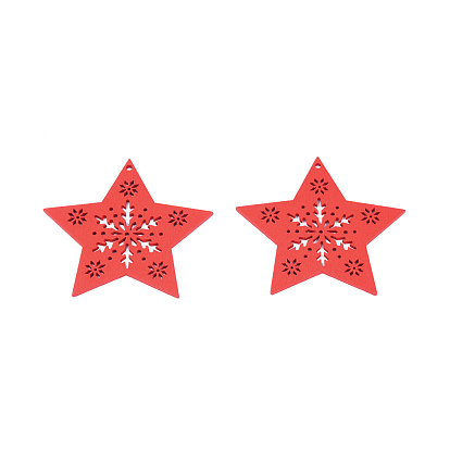 Gros pendentifs en bois peint à la bombe sur le thème de noël, breloque étoile avec flocon de neige creux
