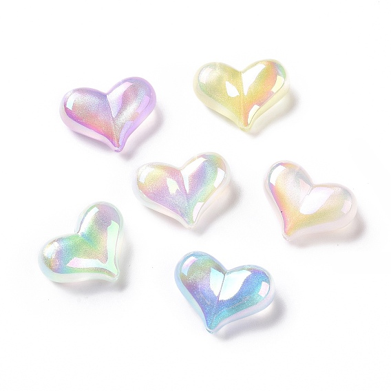 Placage uv perles acryliques irisées arc-en-ciel, avec de la poudre de paillettes, cœur