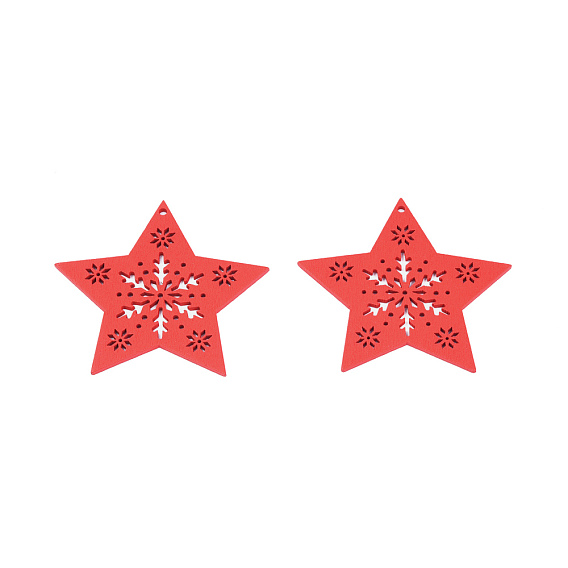 Gros pendentifs en bois peint à la bombe sur le thème de noël, breloque étoile avec flocon de neige creux
