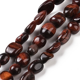 Natural Tiger Eye Beads Strands, Tumbled Stone, Dyed & Heated, Nuggets
