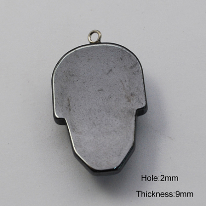 Non-magnetic Hematite Pendants for Halloween, Grade A, with Iron Findings, Skull, 36x21x9mm, Hole: 2mm