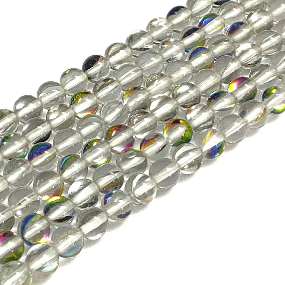 Brins synthétiques de perles de lune, perles holographiques, ronde