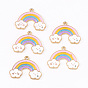 Alloy Enamel Pendants, Rainbow with Cloud Smiling Face, Light Gold
