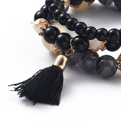 Ensembles de bracelets extensibles multicouches, bracelets empilables, avec des perles acryliques, perles d'espacement en alliage plaqué or et pendentifs en fil