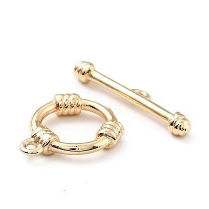 Rack Plating Brass Toggle Clasps, Cadmium Free & Lead Free, Long-Lasting Plated, Ring