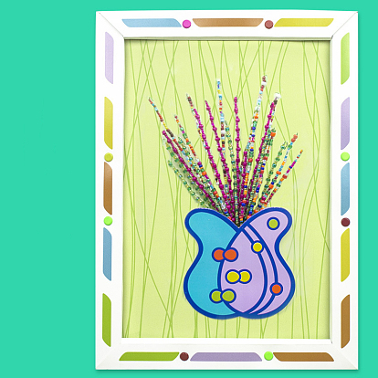 Kits d'art créatifs de perles de rocaille à motif de fleurs bricolage, avec cadre en papier, punaise, fil de fer, peinture artisanale éducative jouets collants pour enfants