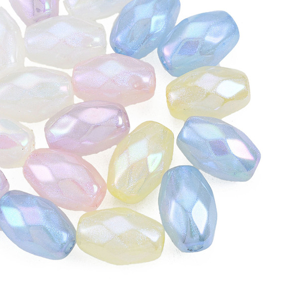 Rainbow Iridescent Plating Acrylic Beads, Glitter Beads, Faceted, Oval