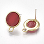 Alloy Stud Earring Findings, with Raw(Unplated) Pins, Resin and Loop, Flat Round, Light Gold