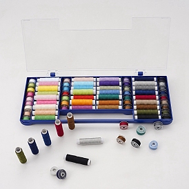 64 Rolls 2 Style Polyester Prewound Bobbin Thread, with Portable Case, for Embroidery and Sewing Machine