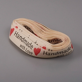 Word Printed Cotton Ribbon, Garment Accessories, with Word Handmade with Love