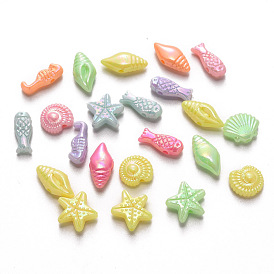 Opaque Acrylic Beads, AB Color Plated, Mixed Marine Organism Shapes
