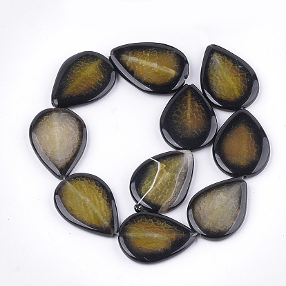 Natural Crackle Agate Beads Strands, Dyed, Teardrop