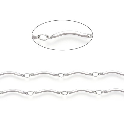 Handmade 304 Stainless Steel Scalloped Bar Link Chains, Soldered, with Card Paper