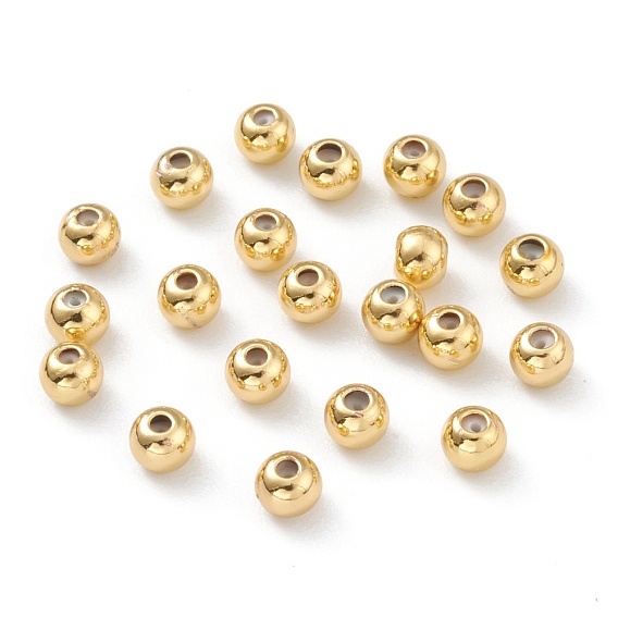 Perles en laiton, avec caoutchouc à l'intérieur, perles de curseur, perles de bouchage, plaqué longue durée, ronde