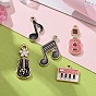 30Pcs 5 Style Light Gold Plated Music Theme Alloy Enamel Pendants, Electronic Organ & Eighth note & Sixteenth note & Violin & Guitar Shape