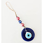 Flat Round with Evil Eye Glass Pendant Decorations, Jute Cord Car Wall Hanging Ornaments