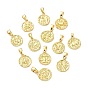 Brass Pendants, Twelve Constellations Series, Flat Round, Golden
