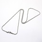 304 acier inoxydable colliers de corde chaîne des hommes à la mode, avec fermoirs mousquetons