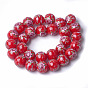 Printed & Spray Painted Glass Beads, Round with Flower Pattern