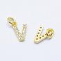Brass Micro Pave Grade AAA Cubic Zirconia Charms, Letter V, Cadmium Free & Nickel Free & Lead Free