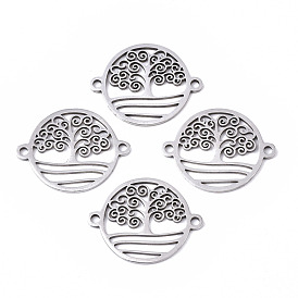 201 Stainless Steel Links Connectors, Laser Cut, Flat Round with Tree of Life