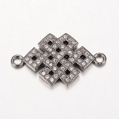 Chinese Knot Connector Brass Micro Pave Cubic Zirconia Links, 13.5x23x2.5mm, Hole: 1.8mm