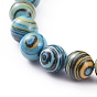 Унисекс эластичные браслеты, с синтетическими малахитовыми бусинами и деревянными бусинами, круглые
