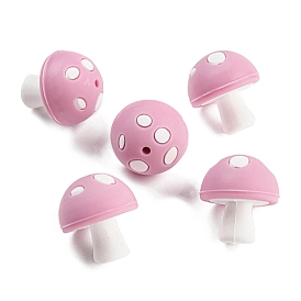 Mushroom Food Grade Silicone Focal Beads, Chewing Beads For Teethers, DIY Nursing Necklaces Making