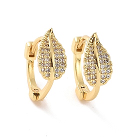 Clear Cubic Zirconia Aspen Leaf Hoop Earrings, Brass Jewelry for Women