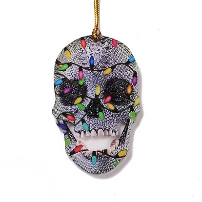 Opaque One-sided Printed Acrylic Big Pendants, for Halloween, Skull