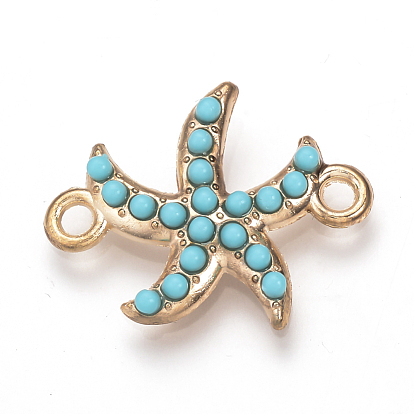 Alloy Links Connectors, with Resin, Starfish/Sea Stars, Turquoise
