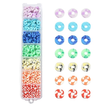 658Pcs 7 Colors Eco-Friendly Handmade Polymer Clay Beads, Disc/Flat Round, Heishi Beads